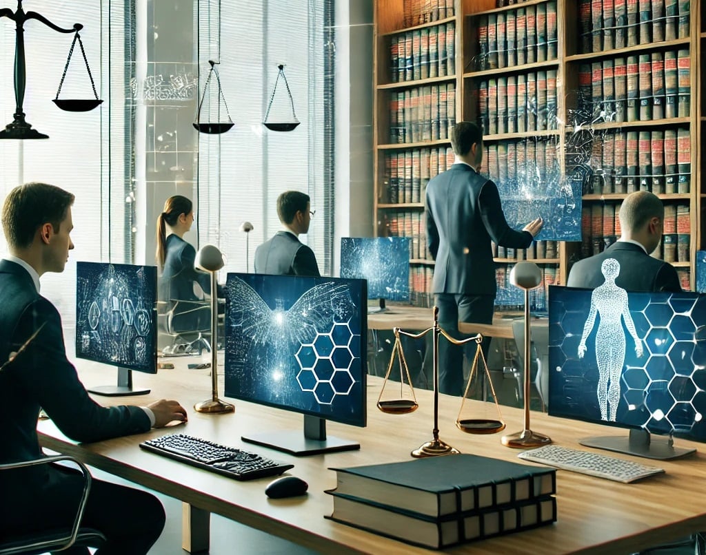 Professionisti legali al lavoro con tecnologia AI